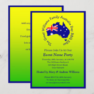 Add Name Year Date Australia Day Party Green Gold  Invitation
