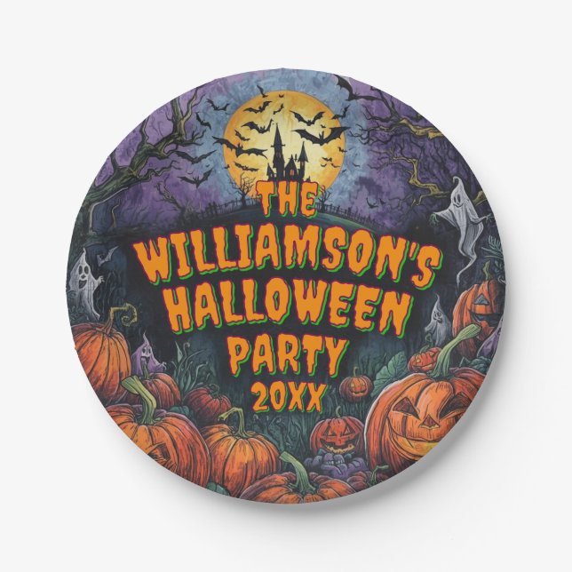 Add Name Year Halloween Party 7" Paper Plate (Front)
