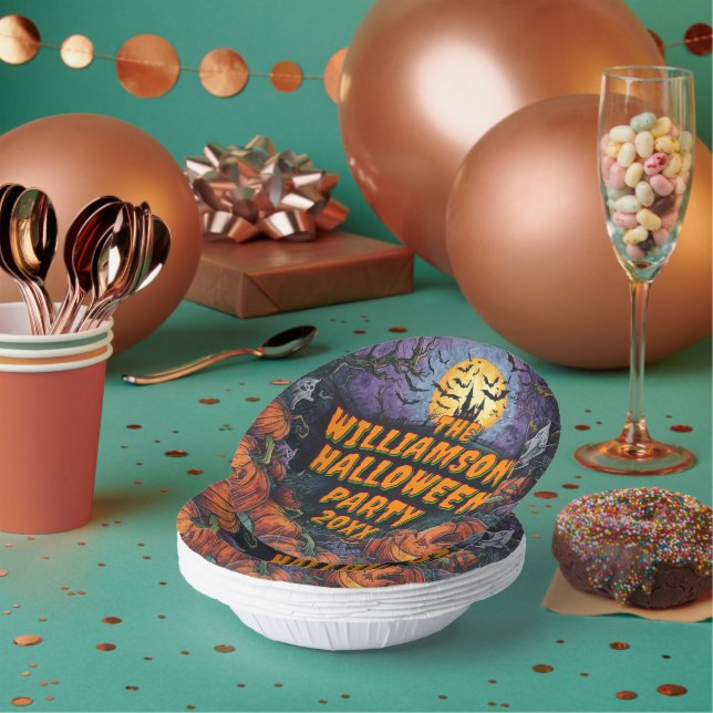 Add Name Year Halloween Party  Paper Plate (Multi)
