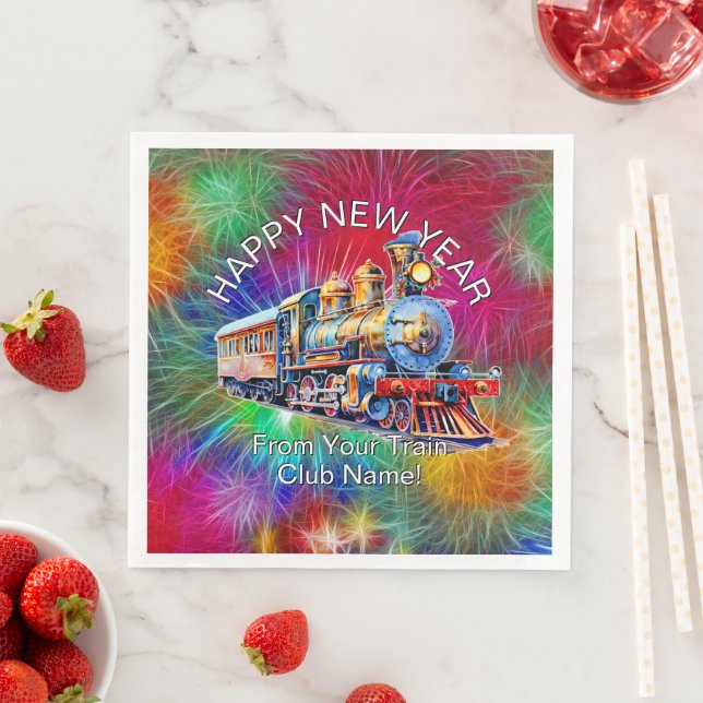 Add Name Year, Steam Train Fireworks New Year      Napkin (Insitu)