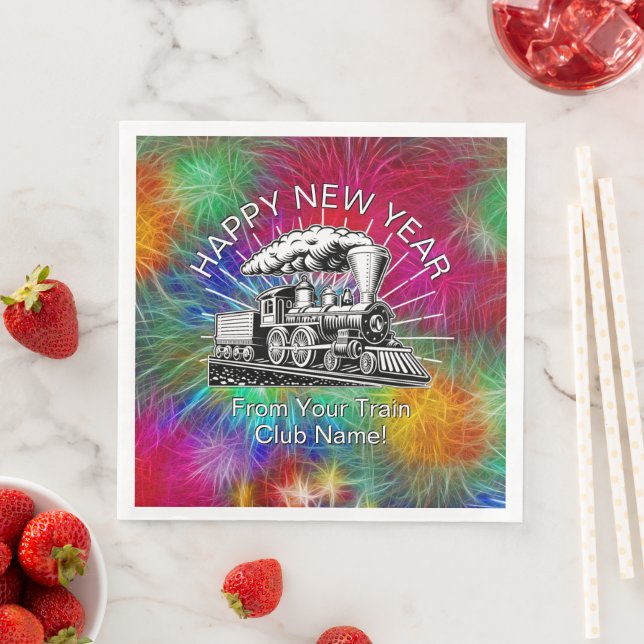 Add Name Year, Steam Train Fireworks New Year      Napkin (Insitu)