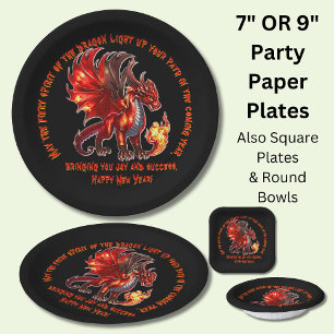 Add Name Year, Text -  Fire Dragon New Year Paper Plate