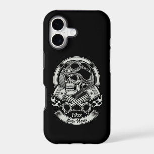 Add Name Year Vintage Biker Skull Crossed Pistons