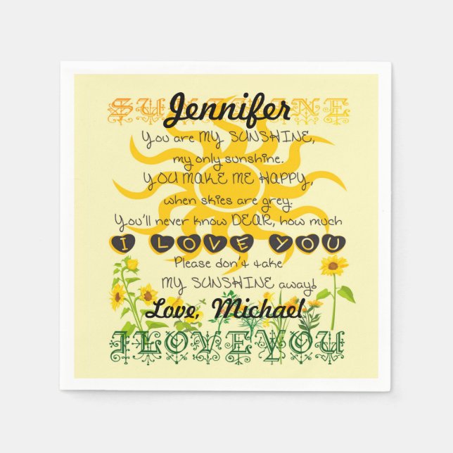 Add Name You are My Sunshine Napkin (Front)