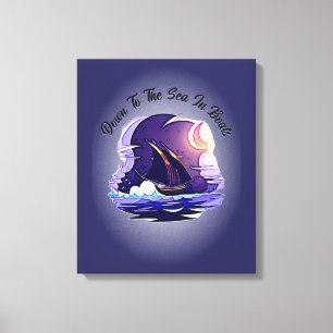 Add Name Your Text, Sailing Ship, Clouds Moon Blue Canvas Print
