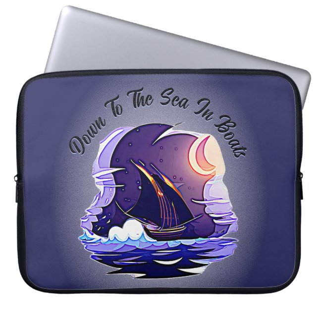 Add Name Your Text, Sailing Ship, Clouds Moon Blue Laptop Sleeve (Front)