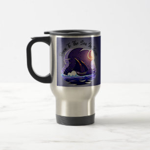 Add Name Your Text, Sailing Ship, Clouds Moon Blue Travel Mug