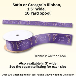 Add Names, 1.5" Purple Mauve Flowers & White  Satin Ribbon