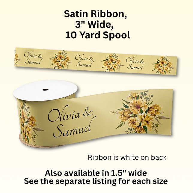 Add Names, 3" Wide Golden Yellow Flowers Satin Ribbon (Creator Uploaded)