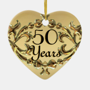 Add Names 50 Years Anniversary Gold Heart Ornament
