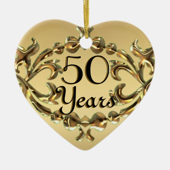Add Names 50 Years Anniversary Gold Heart Ornament (Front)