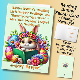 Add Names, Bunny's Reading List, with Eggs, Easter Card