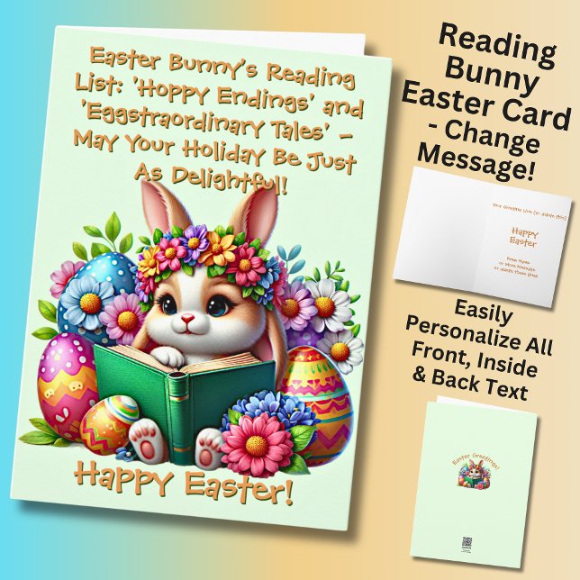 Add Names, Bunny's Reading List, with Eggs, Easter Card (Creator Uploaded)
