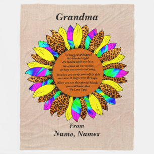 Add Names Change Text Leopard Sunflower            Fleece Blanket