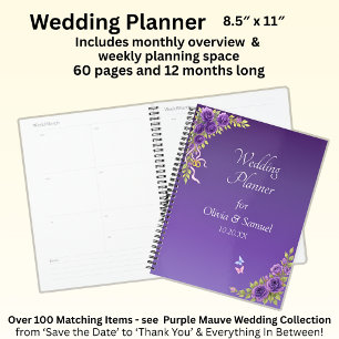 Add Names & Date Purple Mauve Flowers & White Planner