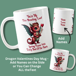 Add Names, Dragon Valentines Day Red Heart    Coffee Mug