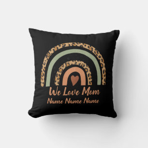 Add Names Edit Text Leopard Print Rainbow Heart Cushion