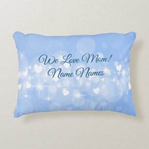 Add Names Edit Text We Love Mum Mother Blue Heart Decorative Cushion