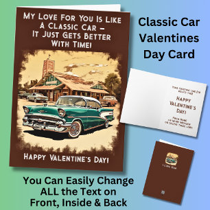 Add Names, Green Classic Car Valentines Day Card