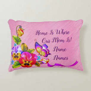 Add Names Home Is Where Mum Is!    Purple Pink Decorative Cushion