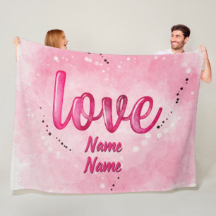 Add Names LOVE Word Cloud Pink Valentines Day      Fleece Blanket