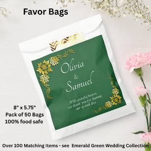 Add Names, & Message, Emerald Green & Gold Favour Bags