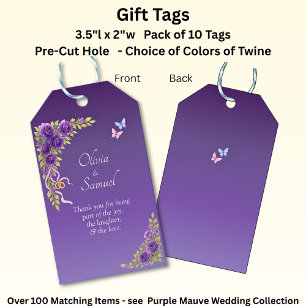 Add Names, & Message, Purple Mauve Flowers & White Gift Tags