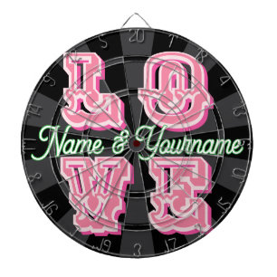 Add Names on Black Charcoal Grey Pink Vintage LOVE Dartboard