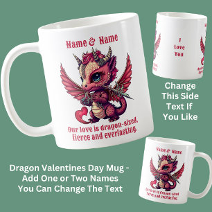 Add Names Quote, Red Dragon Valentines Day  Coffee Mug