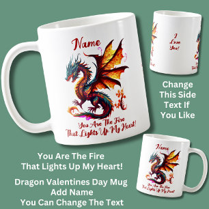 Add Names Quote, Red Fire Dragon Valentines Day Coffee Mug
