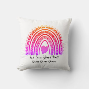 Add Names Text Boho Pink Rainbow Leopard Heart Cushion
