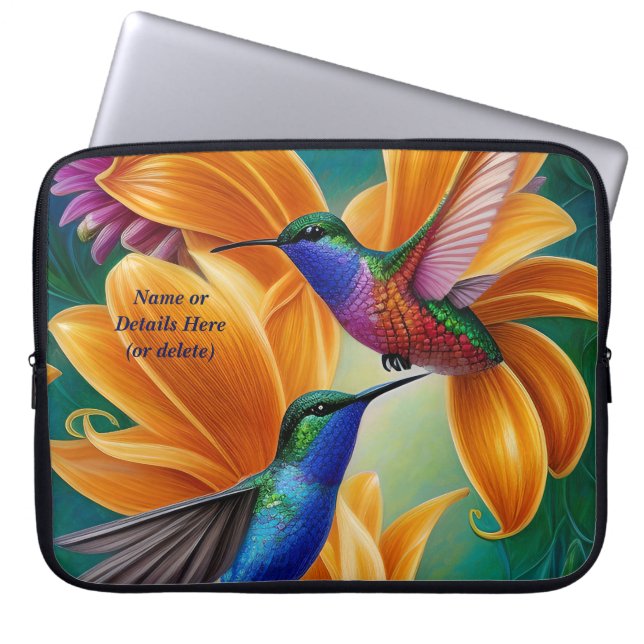 Add Names Text, Humming Birds on Orange Blossoms Laptop Sleeve (Front)