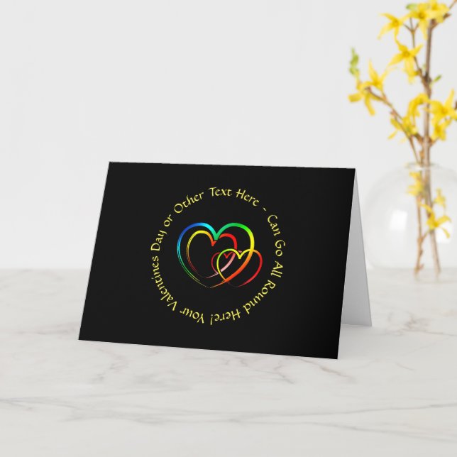 Add Names Text Message - Hearts on Black Greeting Card (Yellow Flower)