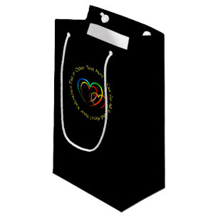Add Names Text Message - Hearts on Black Small Gift Bag