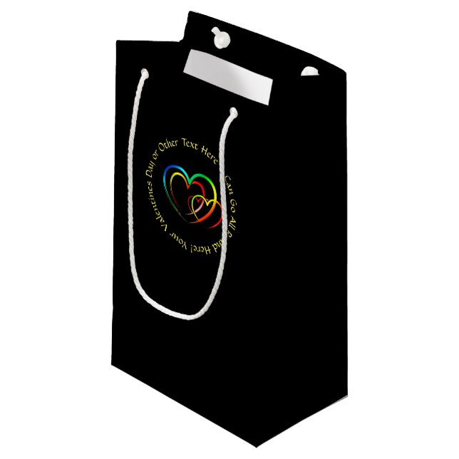 Add Names Text Message - Hearts on Black Small Gift Bag (Front Angled)