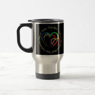 Add Names Text Message - Hearts on Black Travel Mug