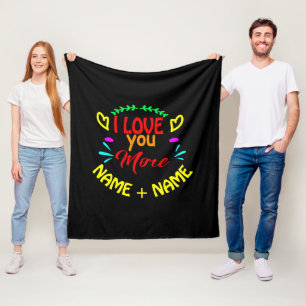 Add Names Valentines Day I Love You More Hearts F Fleece Blanket