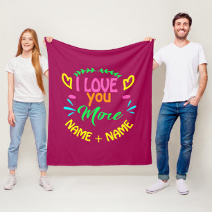 Add Names Valentines Day I Love You More Hearts Fleece Blanket
