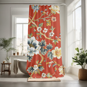 Add  nature red floral pattern  shower curtain