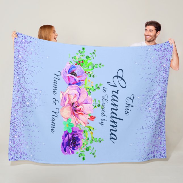 Add or Edit Names This Grandma Is Loved By Floral  Fleece Blanket (In Situ)
