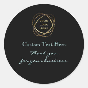 Add Own Logo Modern Elegant Aqua on Black Classic Round Sticker