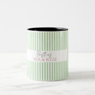 Add Own Text Best Friend Sage Green striped Two-Tone Coffee Mug