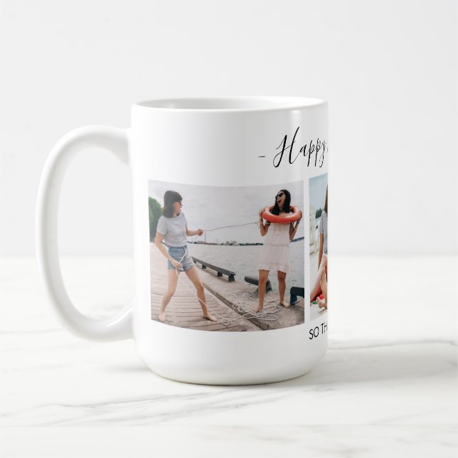 Add Own Text Script 3 Photo Collage Friendsgiving Coffee Mug (Left)
