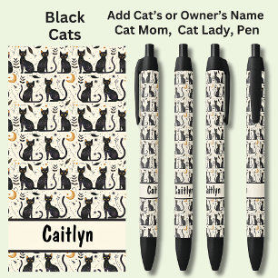 Add Owner or Cat's Name, Black Cats Illustrations Ink Pen