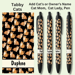 Add Owner or Cat's Name, Tabby Cats Black Ink Pen