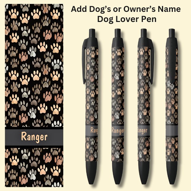 Add Owner's or Dog's Name,  Dog Paw Prints Brown Black Ink Pen (Creator Uploaded)