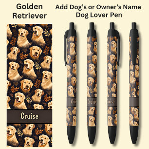 Add Owner's or Dog's Name, Golden Retrievers Black Ink Pen
