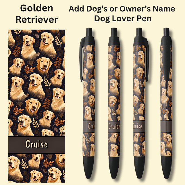 Add Owner's or Dog's Name, Golden Retrievers Black Ink Pen (Creator Uploaded)