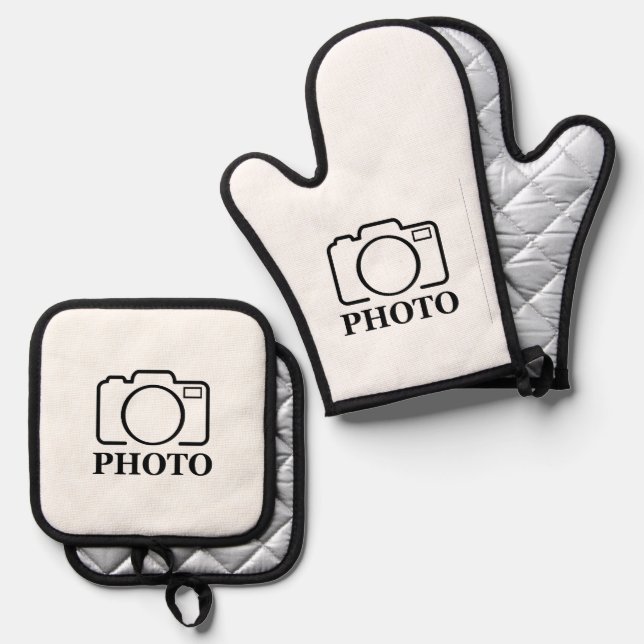 Add Personalised Photo Wedding Modern Cute Elegant Oven Mitt & Pot Holder Set (Front/Back)