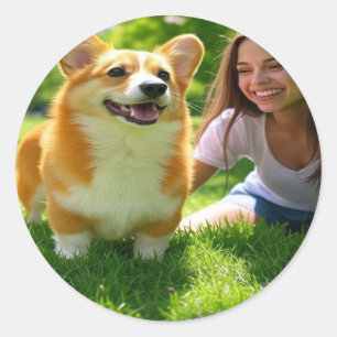 Add Pet Photo Personalise Customise Classic Round Sticker
